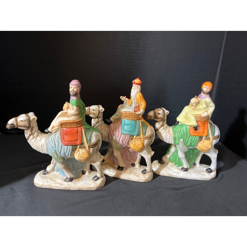 Nativity 3 Wise Men On Camels Porcelain Set of 3 8” Figures